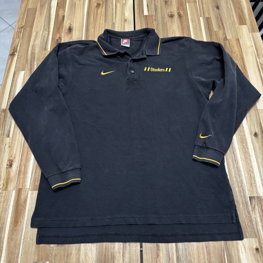 Vintage Pittsburgh Steelers Shirt Mens M Black Nike Long Sleeve Polo Pro Line